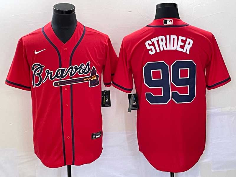 Men%27s Atlanta Braves #99 Spencer Strider Red Cool Base Stitched Baseball Jersey->youth nhl jersey->Youth Jersey
